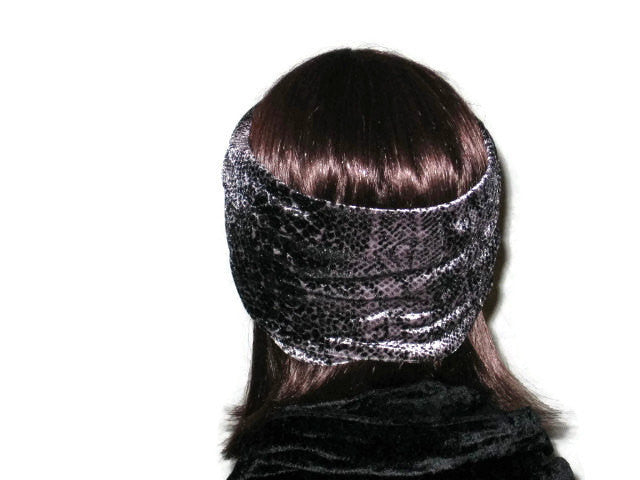 Handmade Grey Bandeau Headband Turban, Snakeskin Print, Velvet - Couture Service  - 3