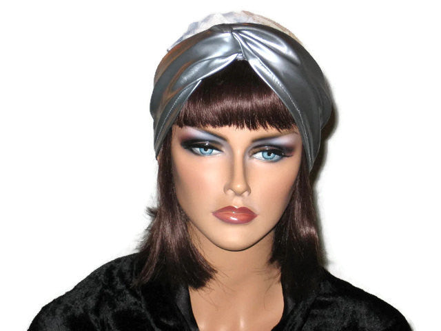 Handmade Silver Twist Turban, Abstract, Blue, Faux Leather - Couture Service  - 1