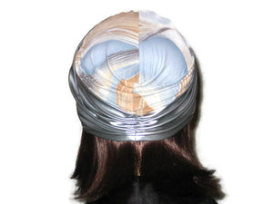 Handmade Silver Twist Turban, Abstract, Blue, Faux Leather - Couture Service  - 3