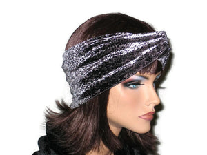 Handmade Grey Bandeau Headband Turban, Snakeskin Print, Velvet - Couture Service  - 4