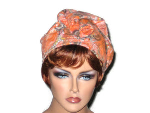 Handmade Orange Draped Turban, Rayon Paisley - Couture Service  - 2