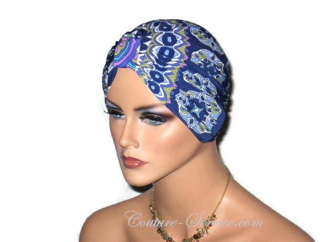 Handmade Blue Chemo Turban, Abstract, Medallions - Couture Service  - 2