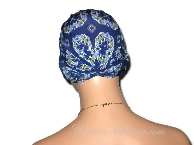 Handmade Blue Chemo Turban, Abstract, Medallions - Couture Service  - 3