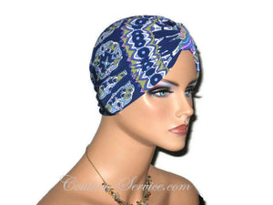 Handmade Blue Chemo Turban, Abstract, Medallions - Couture Service  - 4