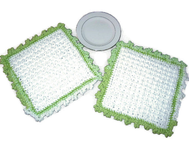Handmade Decorative Crocheted Cotton Dishcloth Set, White, Green - Couture Service  - 1