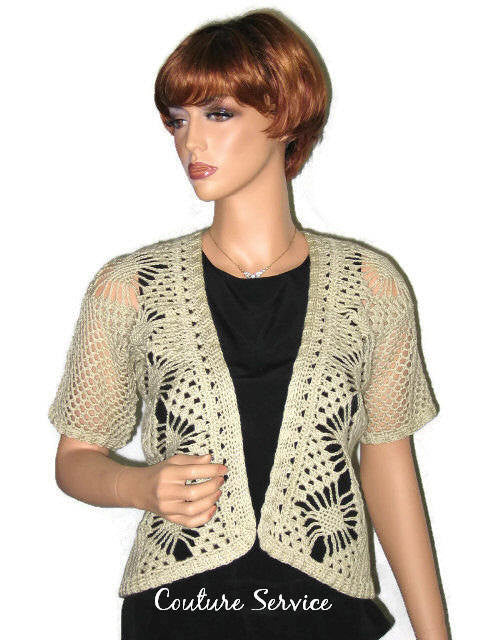 Handmade Crocheted Open Front Spider Lace Jacket, Natural - Couture Service  - 1