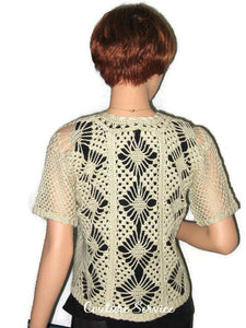 Handmade Crocheted Open Front Spider Lace Jacket, Natural - Couture Service  - 2