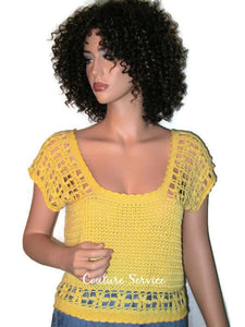 Handmade Crocheted Bamboo Yellow Lace Tank Top - Couture Service  - 1