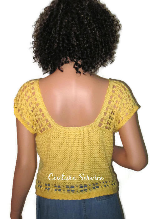 Handmade Crocheted Bamboo Yellow Lace Tank Top - Couture Service  - 3