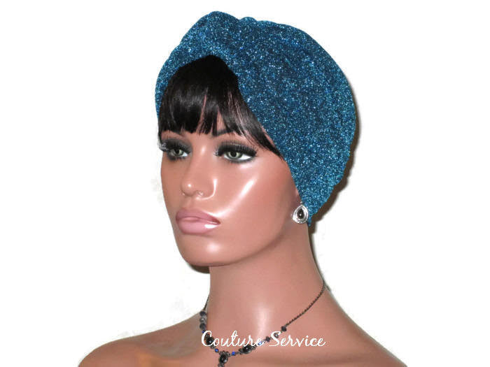 Handmade Blue Twist Turban, Teal, Metallic - Couture Service  - 1