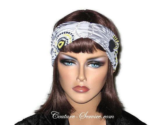 Handmade Grey Rhinestone Headband Turban, Abstract, Yellow - Couture Service  - 1