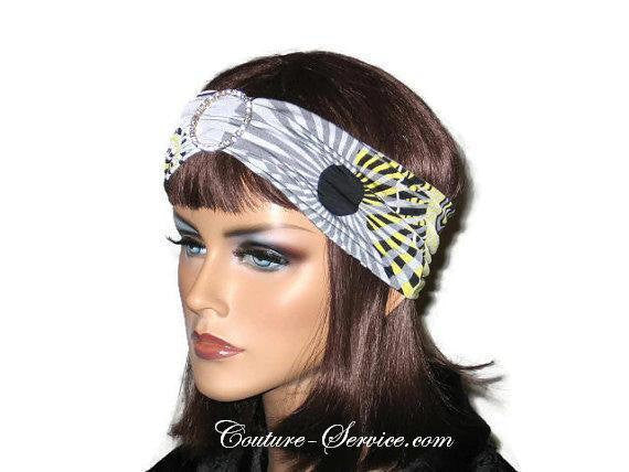 Handmade Grey Rhinestone Headband Turban, Abstract, Yellow - Couture Service  - 2