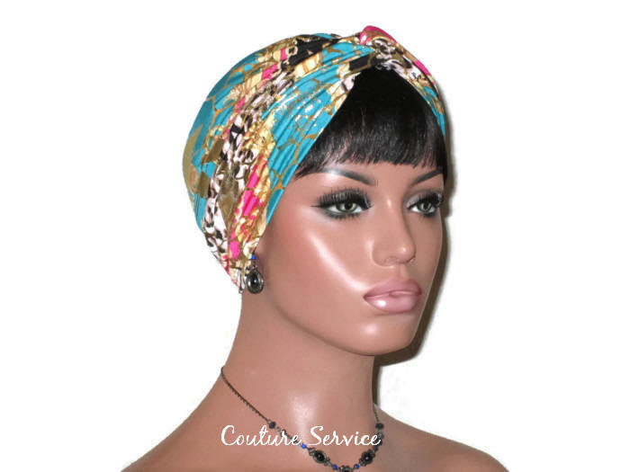 Handmade Pink Twist Turban, Green, Gold Shimmer - Couture Service  - 1