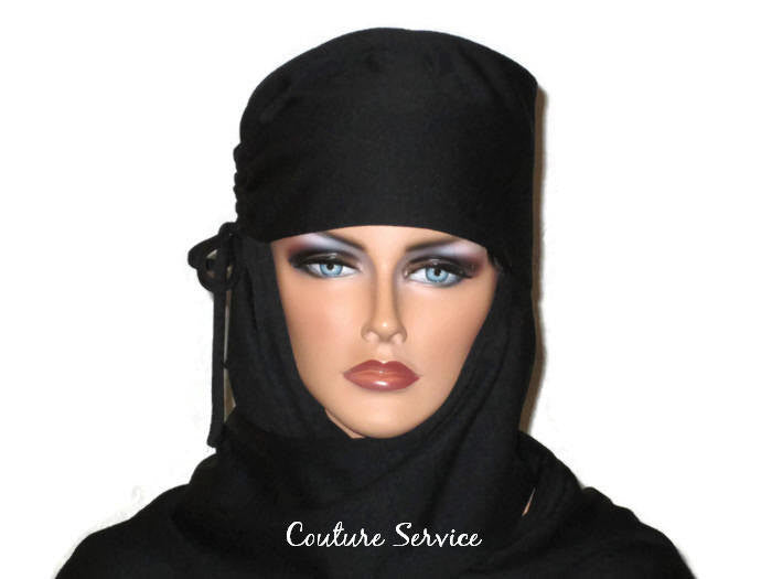 Handmade Black Turban Scarf Hat, Side Shirred - Couture Service  - 1