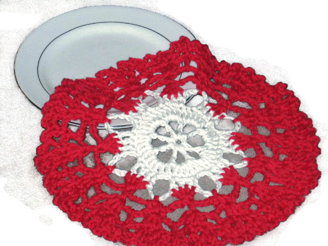 Handmade Red and Cream Decorative Crocheted Doily - Couture Service  - 1