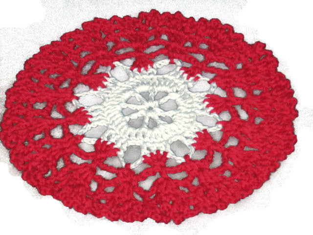 Handmade Red and Cream Decorative Crocheted Doily - Couture Service  - 2