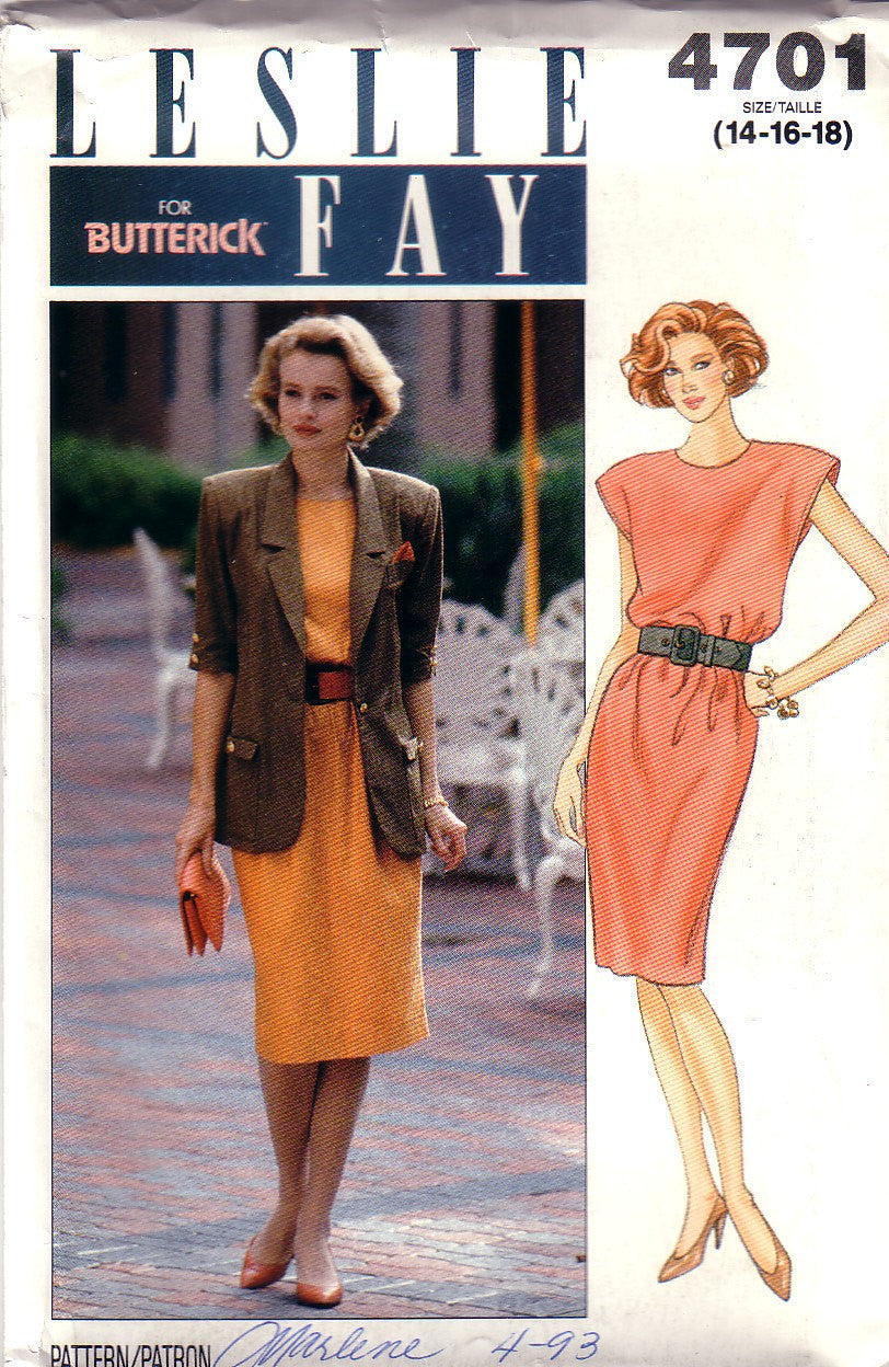 Vintage Butterick 4701 Designer Leslie Fay Dress and Jacket Size 14-18 – Couture Service Vintage Butterick 4701 Designer Leslie Fay Dress and Jacket Size 14-18 – Couture Service