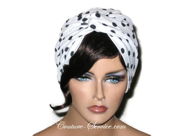 Handmade White Twist Turban, Black, Polka Dot - Couture Service  - 1