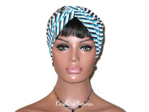 Handmade Blue Turban, Banded Single Knot, Diagonal Striped - Couture Service  - 2