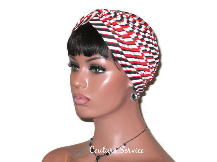 Handmade Red Turban, Banded Single Knot, Diagonal Stripe - Couture Service  - 1