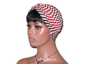 Handmade Red Turban, Banded Single Knot, Diagonal Stripe - Couture Service  - 1