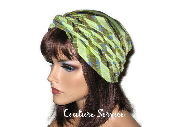 Handmade Green Twist Turban, Striped, Diagonal - Couture Service  - 2