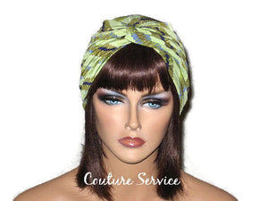 Handmade Green Twist Turban, Striped, Diagonal - Couture Service  - 1