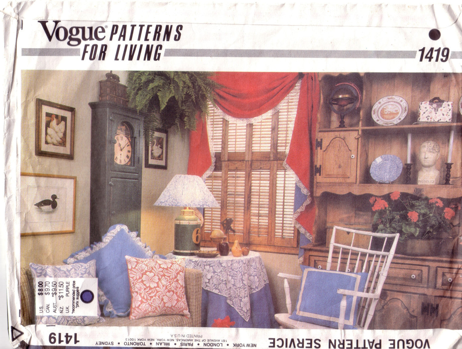 Vintage Vogue 1419,  Patterns for Living, Swag Curtains, Tieback Curtains, Lampshade, Tablecloths, Pillow Covers - Couture Service  - 2