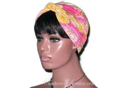 Handmade Yellow Twist Turban, Abstract, Pink - Couture Service  - 1