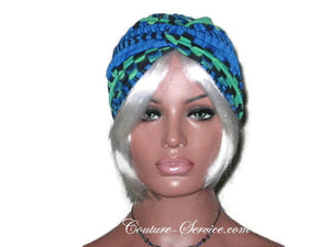 Handmade Blue Twist Turban, Abstract, Green - Couture Service  - 1