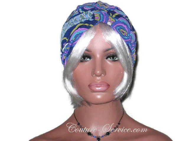 Handmade Blue Twist Turban, Abstract, Medallions - Couture Service  - 1