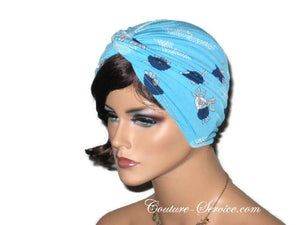 Handmade Blue Twist Turban, Floral, Aqua - Couture Service  - 2