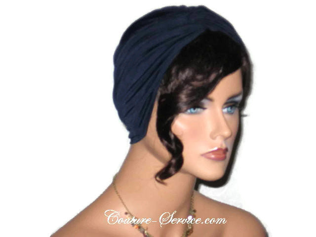 Handmade Blue Twist Turban, Navy, Designer Knit - Couture Service  - 2