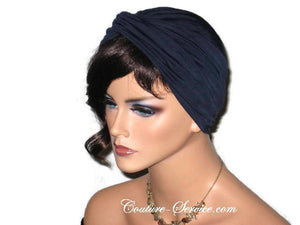 Handmade Blue Twist Turban, Navy, Designer Knit - Couture Service  - 4