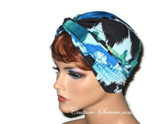 Handmade Blue Twist Turban, Abstract, Teal Green - Couture Service  - 2