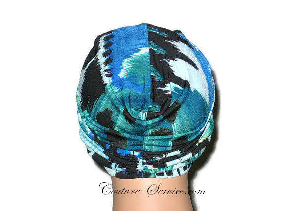 Handmade Blue Twist Turban, Abstract, Teal Green - Couture Service  - 3