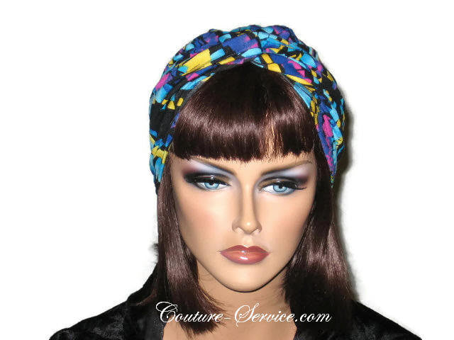 Handmade Blue Twist Turban, Abstract, Turquoise - Couture Service  - 1