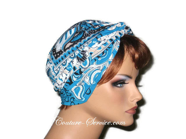 Handmade Blue Twist Turban, Abstract, Peacock - Couture Service  - 4