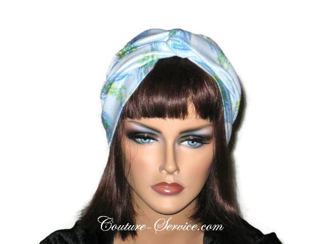 Handmade Blue Twist Turban, Floral, Double Knit - Couture Service  - 1