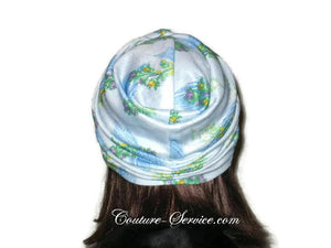Handmade Blue Twist Turban, Floral, Double Knit - Couture Service  - 3