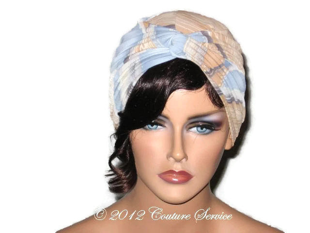 Handmade Blue Twist Turban, Abstract, Tan - Couture Service  - 1