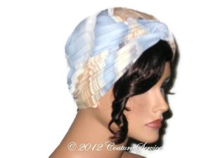 Handmade Blue Twist Turban, Abstract, Tan - Couture Service  - 4