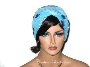 Handmade Blue Twist Turban, Floral, Aqua - Couture Service  - 1