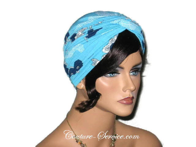 Handmade Blue Twist Turban, Floral, Aqua - Couture Service  - 4