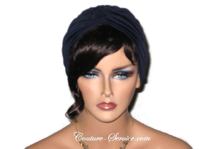 Handmade Blue Twist Turban, Navy, Designer Knit - Couture Service  - 1