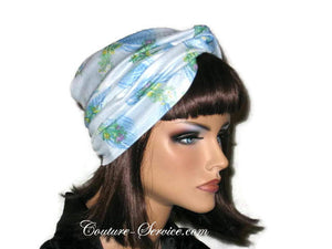 Handmade Blue Twist Turban, Floral, Double Knit - Couture Service  - 2