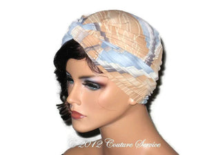 Handmade Blue Twist Turban, Abstract, Tan - Couture Service  - 2