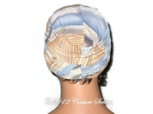 Handmade Blue Twist Turban, Abstract, Tan - Couture Service  - 3