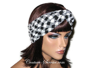Handmade Black Bandeau Headband Turban, White, Plaid - Couture Service  - 2