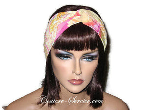 Handmade Pink Bandeau Headband Turban, Abstract, Yellow - Couture Service  - 1